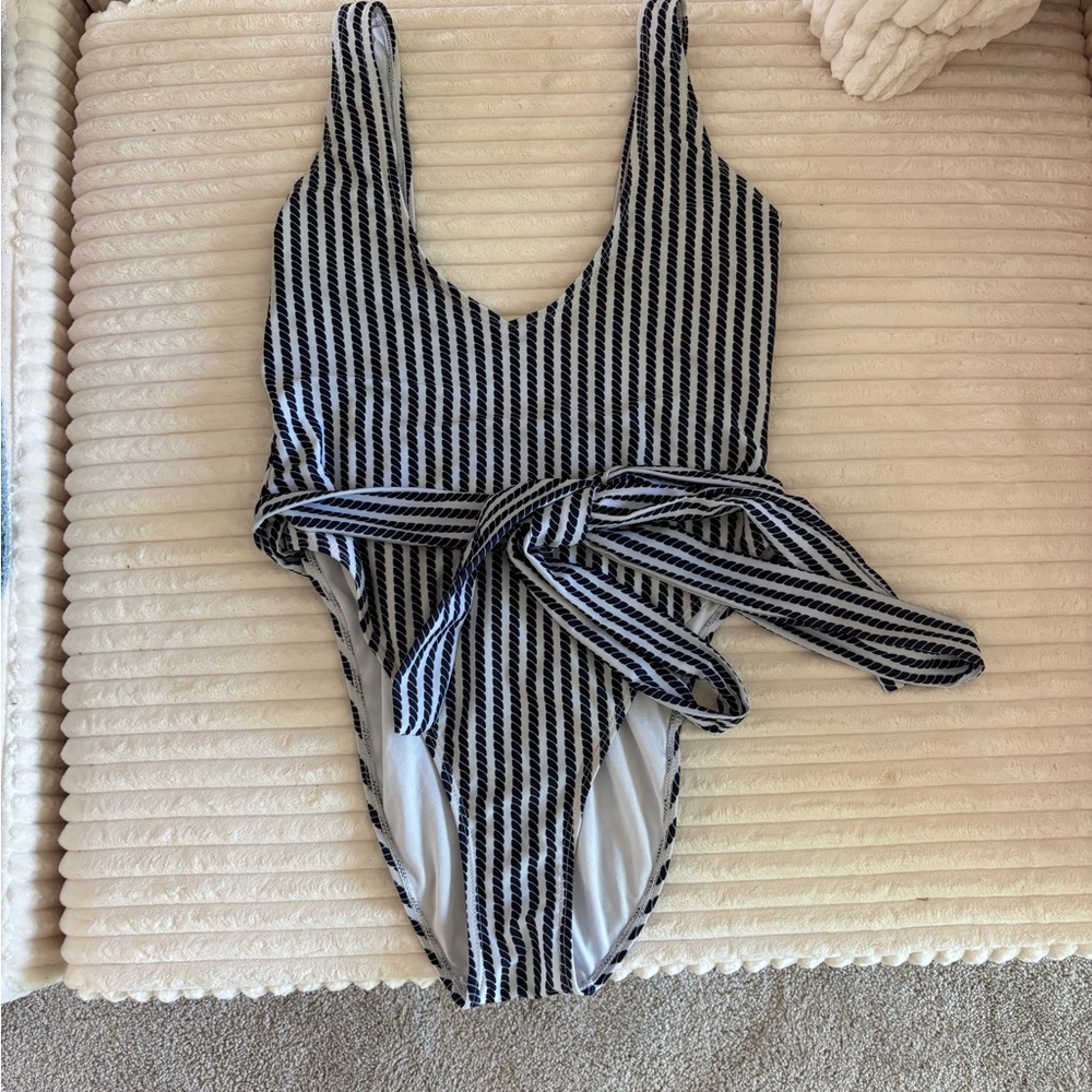 Striped One-Piece Swimsuit with Bow